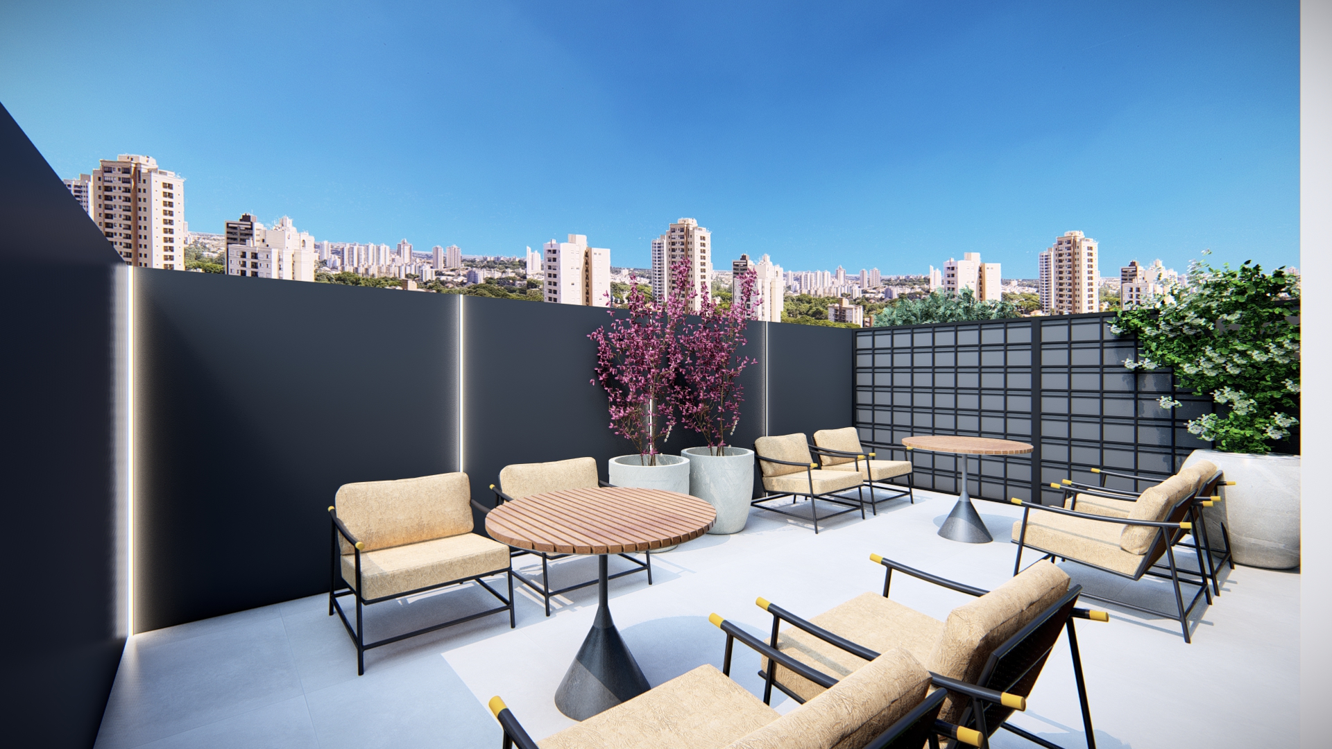 Garden com estar externo e vista da cidade